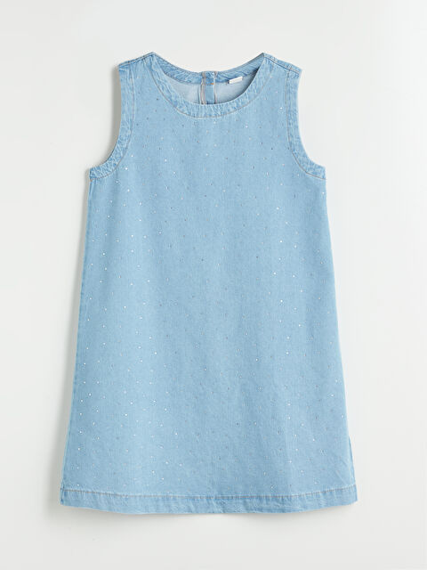 LCW Kids Bisiklet Yaka Taşlı Kız Çocuk Jean Elbise - S5PT07Z4-H45