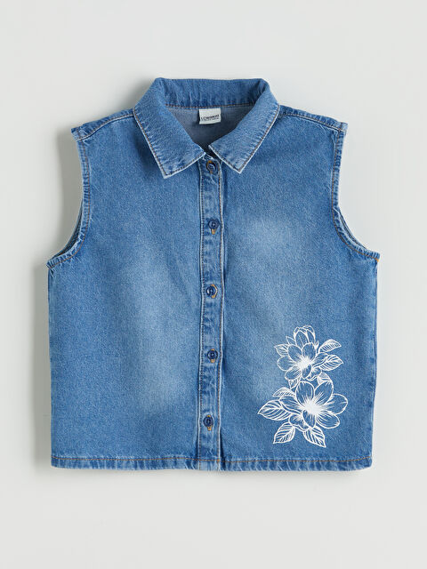 LCW Kids Çiçekli Kız Çocuk Crop Jean Gömlek - S5PT16Z4-H45
