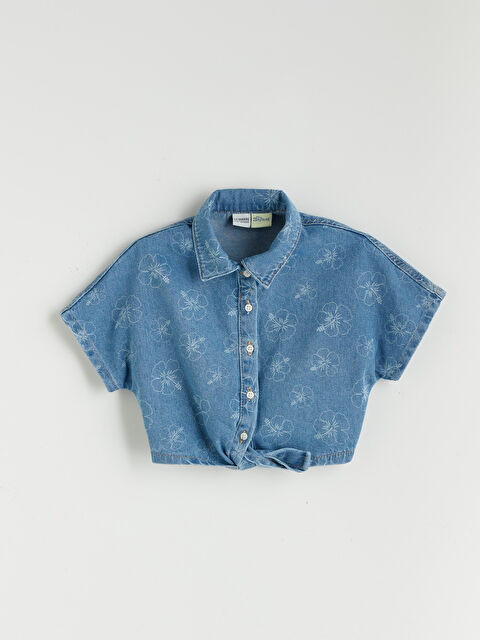 LCW Kids Stitch Baskılı Crop Kız Çocuk Jean Gömlek - S5PT18Z4-H45