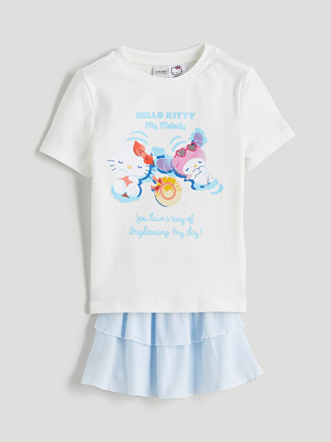 LCW Kids Bisiklet Yaka Hello Kitty Baskılı Kız Çocuk Tişört ve Etek - S5PT29Z4-R9J