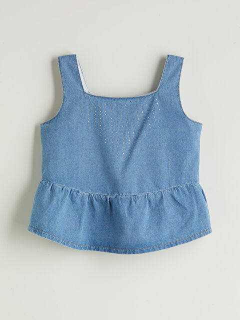 LCW Kids Kare Yaka Taşlı Kız Çocuk Jean Bluz - S5PT37Z4-H45