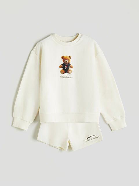 LCW Kids Bisiklet Yaka Kız Çocuk Sweatshirt ve Şort - S5PT99Z4-FES