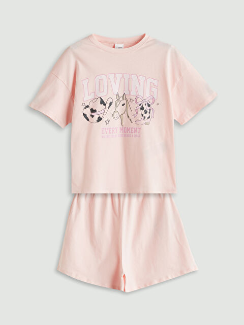 LCW Kids Bisiklet Yaka Kız Çocuk Şortlu Pijama Takımı - S5PU34Z4-FZE