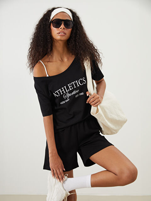 XSIDE ACTIVE Bisiklet Yaka Baskılı Crop Kadın Spor Tişört - S5PU61Z8-CVL