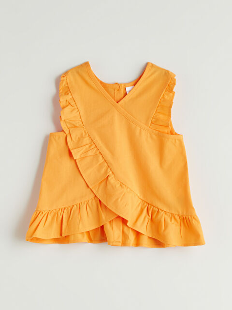 LCW Kids Fırfır Detaylı Kruvaze Yaka Kız Çocuk Bluz