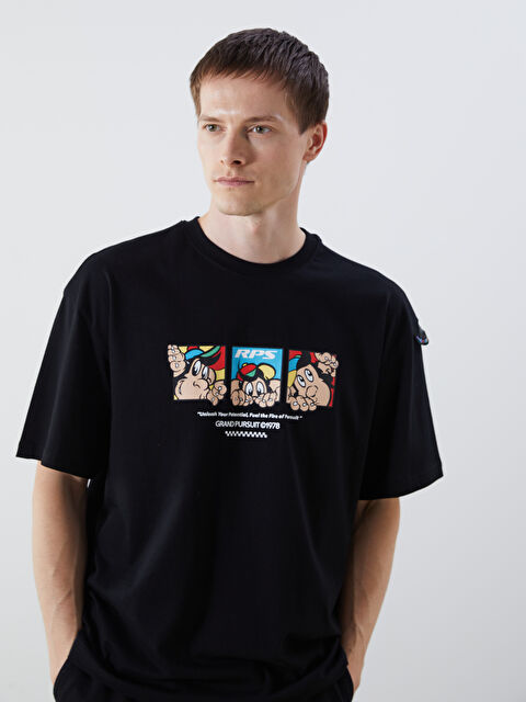 LCW Casual Bisiklet Yaka Nostaljik Maymun Baskılı Penye Erkek Tişört