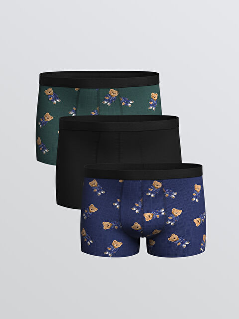 LC WAIKIKI Standart Kalıp Pamuklu Esnek Ayı Teddy Baskılı Erkek Boxer 3'lü