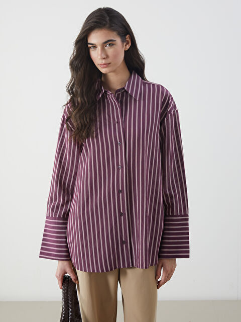 LCW Modest Çizgili Oversize Kadın Gömlek Tunik - S5PY46Z8-LET