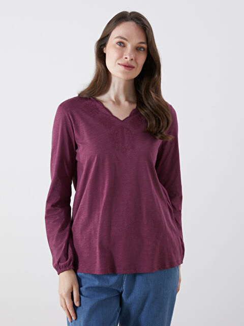 LCW Grace V Yaka Nakışlı Bluz - S5PY58Z8-HPH