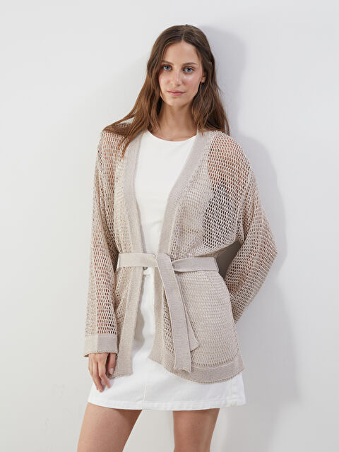 LCWAIKIKI Classic Şal Yaka Ajurlu Kadın Triko Hırka - S5PY93Z8-CR8