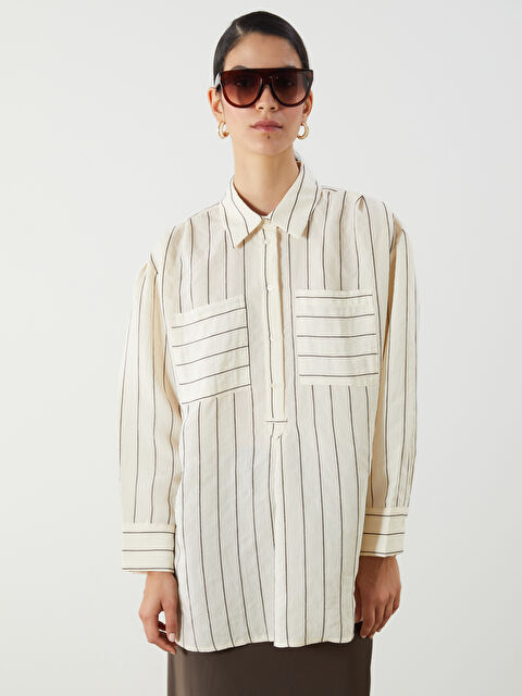 LCW Modest Gömlek Yaka Çizgili Modal Karışımlı Kadın Tunik - S5Q079Z8-ELZ