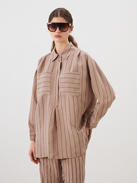 LCW Modest Gömlek Yaka Çizgili Modal Karışımlı Kadın Tunik - S5Q079Z8-LEV