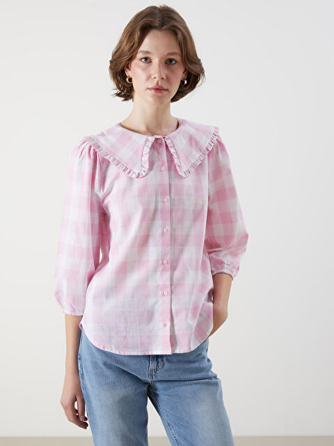 LCWAIKIKI Classic Bebe Yaka Ekose Oversize Kadın Gömlek - S5Q110Z8-LNQ