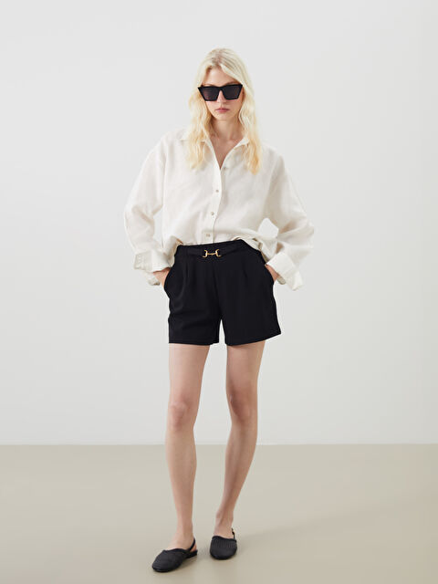 LCW Vision Beli Kemerli Pileli Kadın Şort - S5Q114Z8-CVL