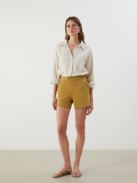 LCW Vision Beli Kemerli Pileli Kadın Şort - S5Q114Z8-GRS