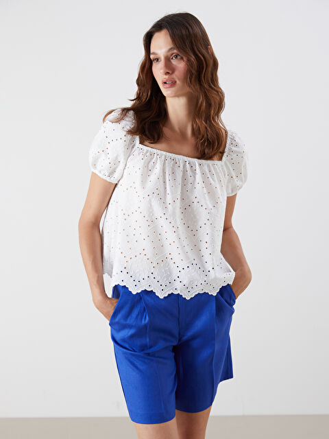 LCW Vision Kare Yaka Ajurlu Balon Kollu Brode Bluz - S5Q247Z8-R9J