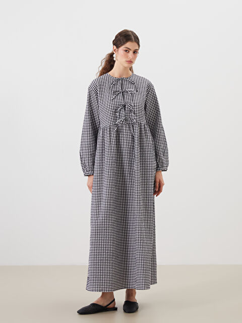 LCW Modest Bağlamalı Yaka Ekose Elbise - S5Q286Z8-LKX