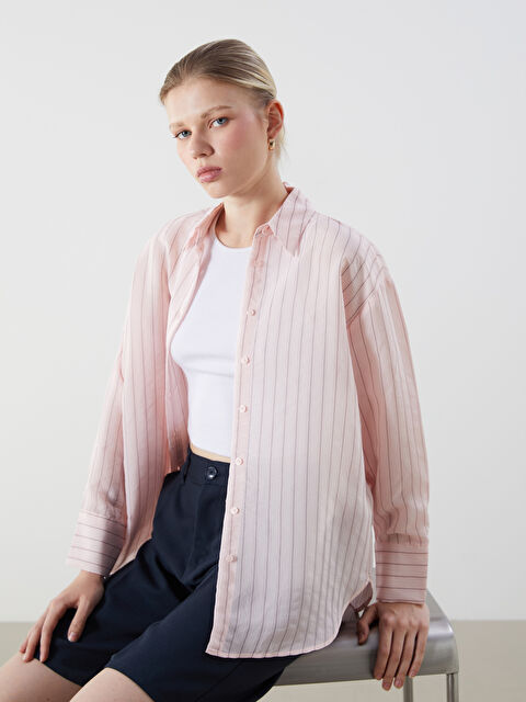 LCW Vision Çizgili Oversize Kadın Gömlek - S5Q287Z8-LHK