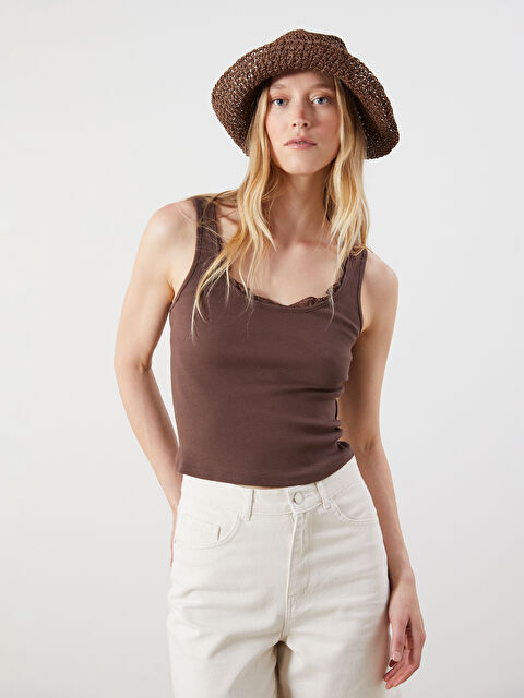 LCW Vision U Yaka Dantel Detaylı Kadın Atlet - S5Q294Z8-HLD