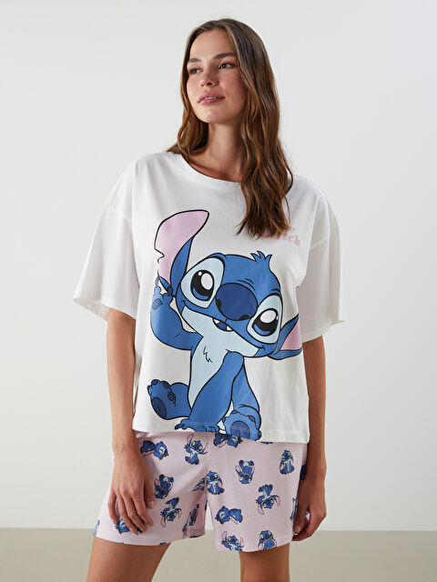 LCW Young Stitch Baskılı Kadın Şortlu Pijama Takımı - S5Q358Z8-LT4