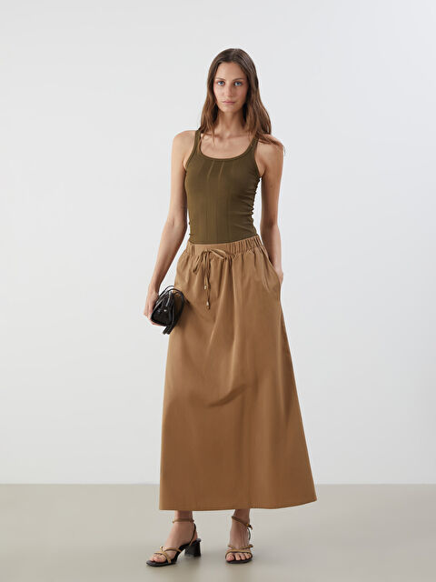 LCWAIKIKI Classic Beli Lastikli Büzgülü Etek - S5Q376Z8-CR8