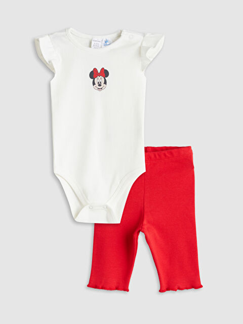 LCW baby Minnie Mouse Baskılı Kız Bebek Çıtçıtlı Body ve Tayt 2'li - S5Q396Z1-FDU