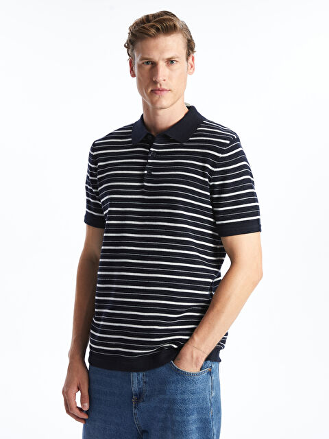 LCWAIKIKI Classic Водолазка Мужская Трикотажная Кофта в Полоску с Коротким Рукавом - S60741Z8-DWP