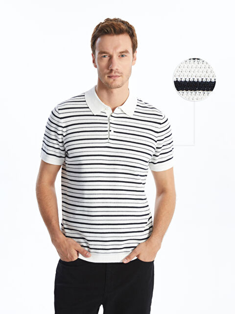 LCWAIKIKI Classic Polo Neck Short Sleeve Striped Men's Knitwear Sweater - S60741Z8-R9J