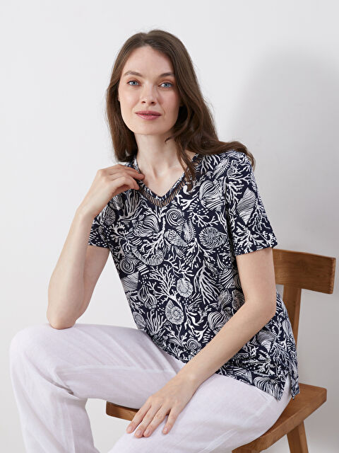 LCW Grace V Yaka Desenli Bluz - S5Q419Z8-LSJ