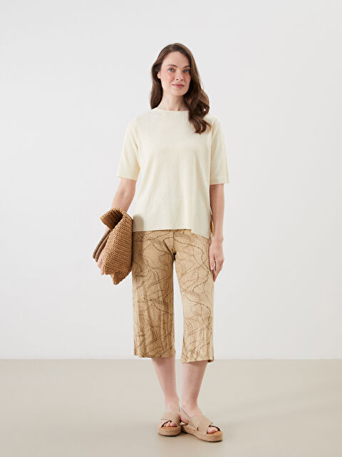 LCW Grace Beli Lastikli Desenli Kadın Kapri - S5Q423Z8-LQC