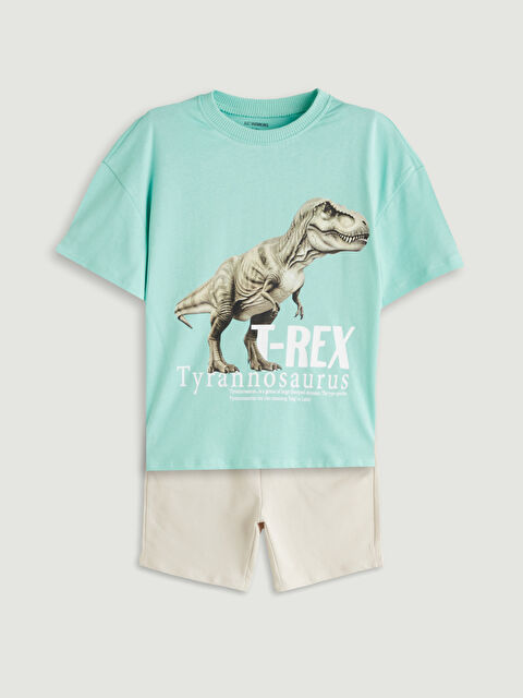 LCW Kids Dinozor Baskılı Erkek Çocuk Tişört ve Şort 2'li - S5Q503Z1-G4U