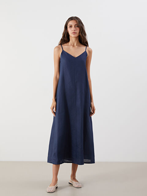 LCW Vision V Yaka Askılı A Kesim %100 Keten Elbise - S5Q558Z8-CS6