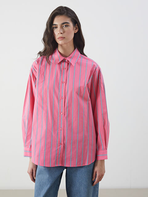 LCW Modest Çizgili Poplin Kadın Gömlek Tunik - S5Q574Z8-LHK