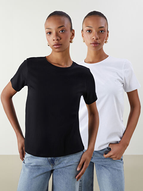 LCW ECO Bisiklet Yaka Kadın Tişört 2'li - S5Q575Z8-ZUY