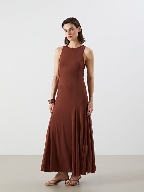 LCW Vision Bisiklet Yaka Pileli Belden Oturtmalı Elbise - S5Q583Z8-HHB