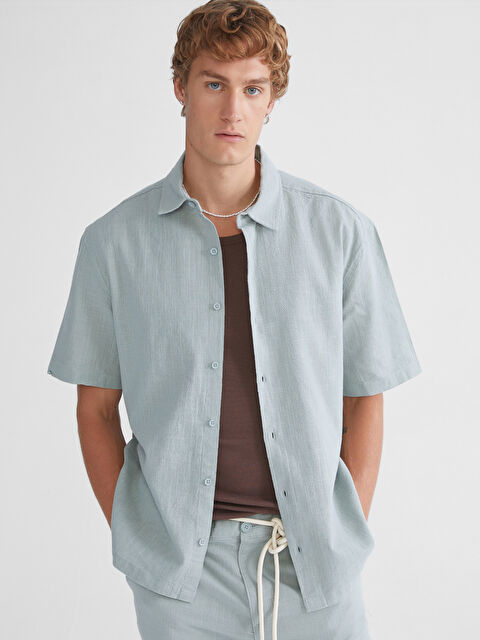 XSIDE Rahat Kalıp Keten Görünümlü Erkek Gömlek - S5Q585Z8-Z6D