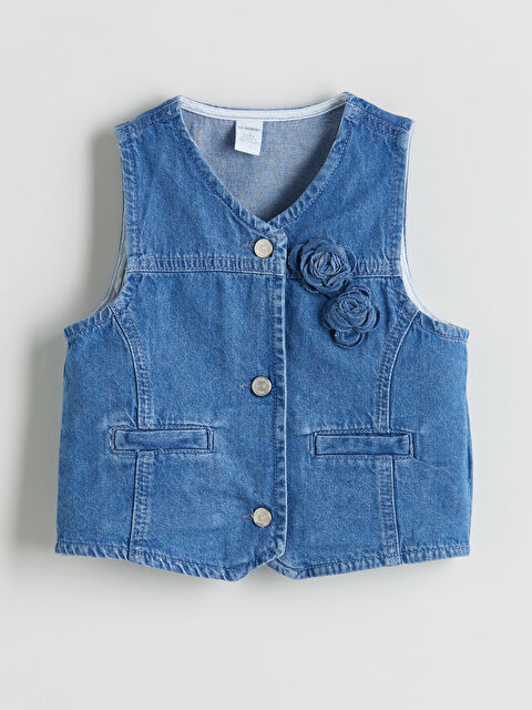LCW Kids Çiçek Aplikeli Kız Çocuk Jean Ceket - S5Q591Z1-507