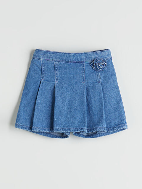 LCW Kids Çiçek Aplikeli Kız Çocuk Jean Şort Etek - S5Q592Z1-507