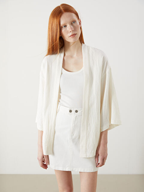 XSIDE Şal Yaka Dokulu Oversize Kadın Kimono - S5Q596Z8-SAW