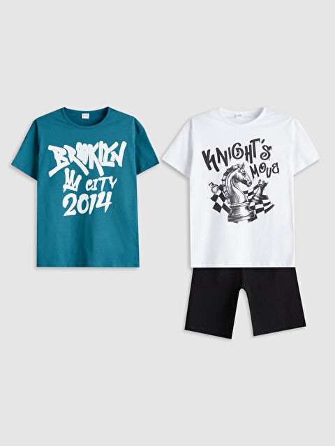 LCW Kids Bisiklet Yaka Erkek Çocuk Şortlu Pijama Takımı - S5Q620Z4-HSH