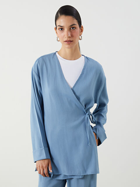 LCW Modest Kruvaze Yaka Keten Karışımlı Kadın Kimono - S5Q621Z8-CUN