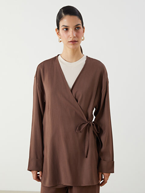 LCW Modest Kruvaze Yaka Keten Karışımlı Kadın Kimono - S5Q621Z8-D2N