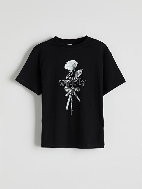 LCW Kids Bisiklet Yaka Çiçekli Kız Çocuk Tişört - S5Q624Z4-CVL