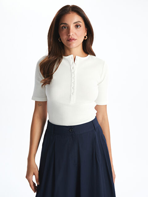 LCWAIKIKI Classic Bisiklet Yaka Dokulu Kadın Tişört - S5Q641Z8-R9J