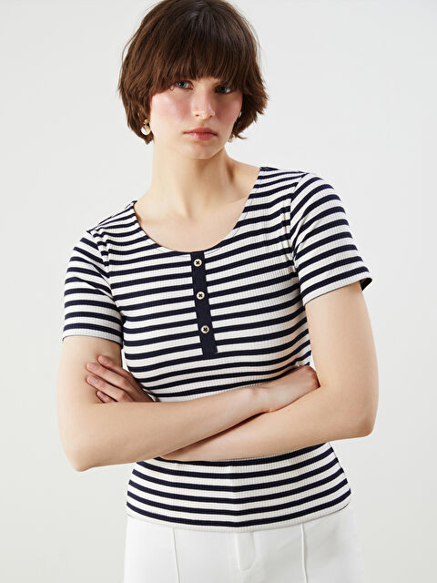 LCWAIKIKI Classic U Yaka Çizgili Kadın Body - S5Q643Z8-LGS