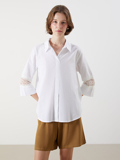 LCWAIKIKI Classic Kroşe Detaylı Oversize Kadın Gömlek - S5Q646Z8-FEW