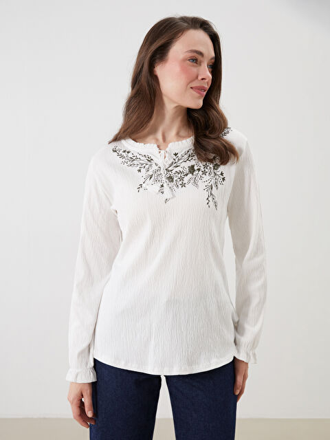 LCW Grace Bağlamalı Yaka Çiçekli Bluz - S5Q660Z8-V42