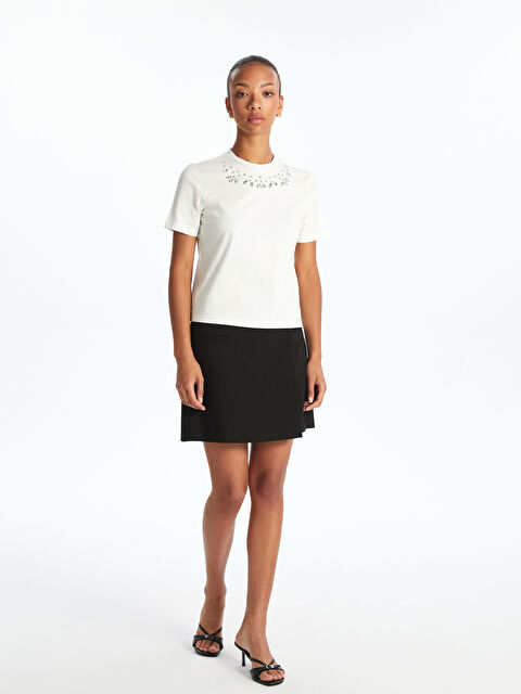 LCW Vision Bisiklet Yaka Taşlı Kadın Tişört - S5Q690Z8-R9J