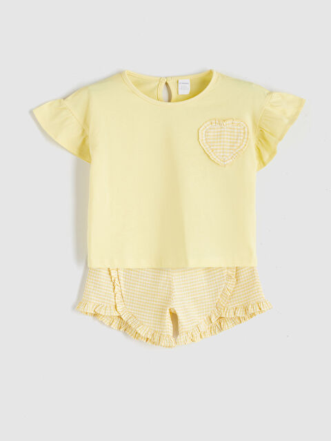 LCW Kids Kalp Baskılı Kız Çocuk Tişört ve Şort 2'li - S5Q797Z1-FSR