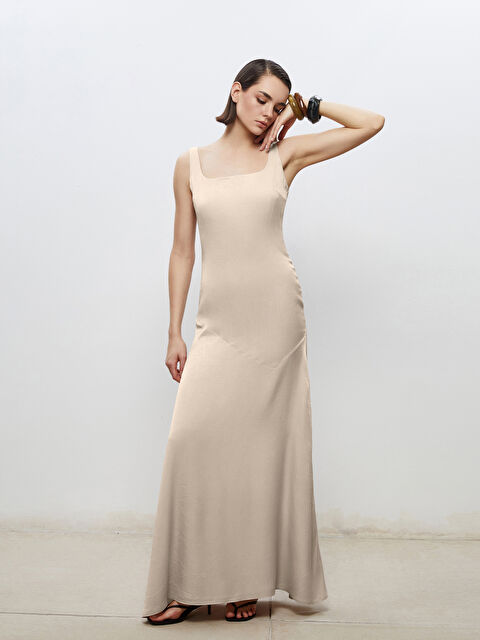 Soulife Kare Yaka Saten Abiye Elbise - S5Q955Z8-FDU